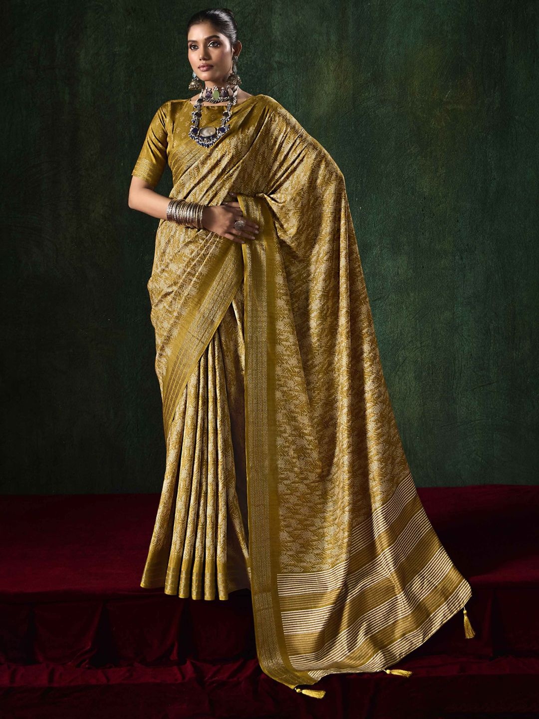 

SANSKAR Woven Design Kanjeevaram Saree, Yellow