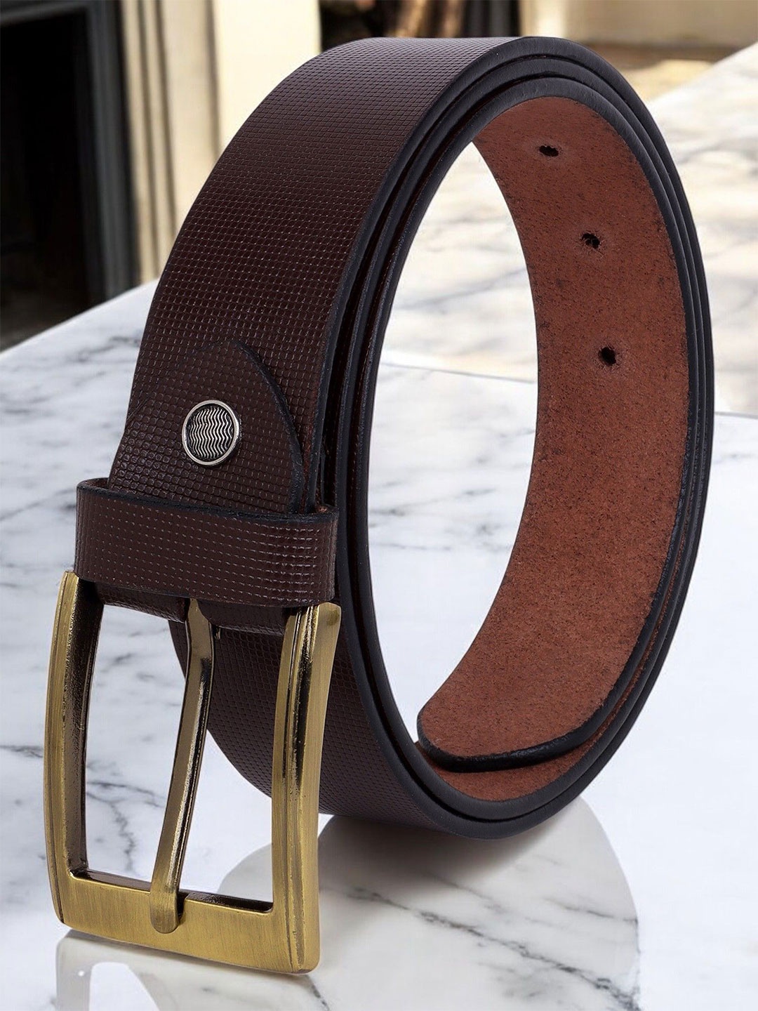

Metronaut Men Textured Leather Formal Belt, Brown