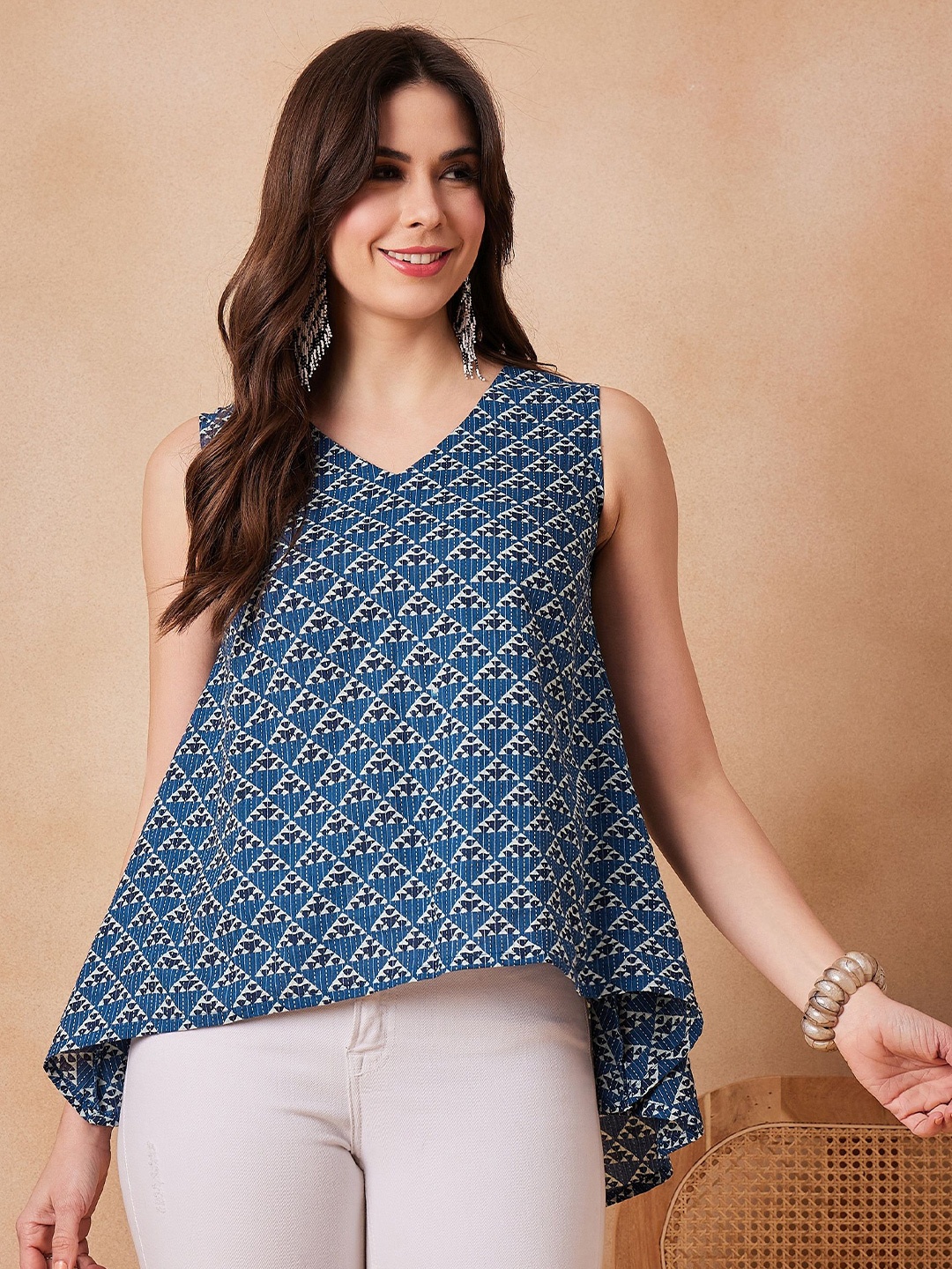 

InWeave Geometric Print Cotton Top, Blue