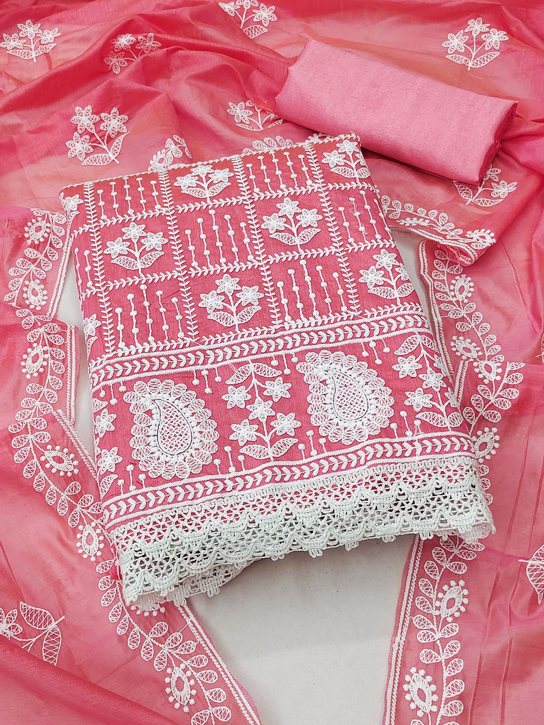 

SAINOOR Floral Embroidered Unstitched Dress Material, Peach