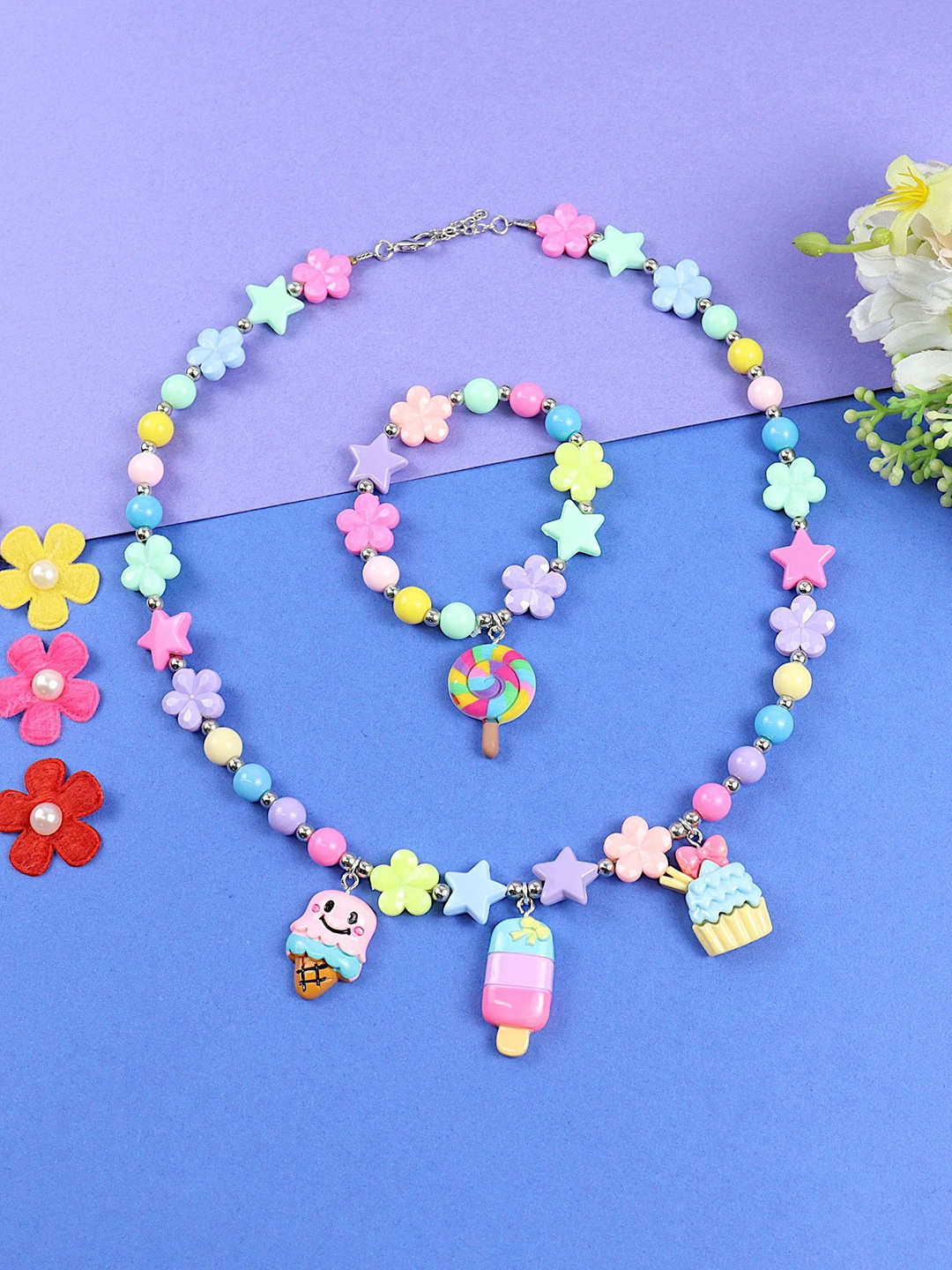

Asthetika Kids Girls Ice-Cream Charms Necklace Bracelet Set, Yellow