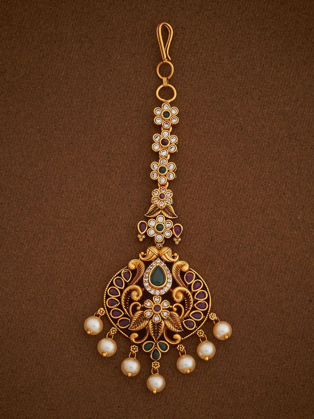 

Kushal's Fashion Jewellery Gold-Plated Artificial Stones and Beads Maang Tikka