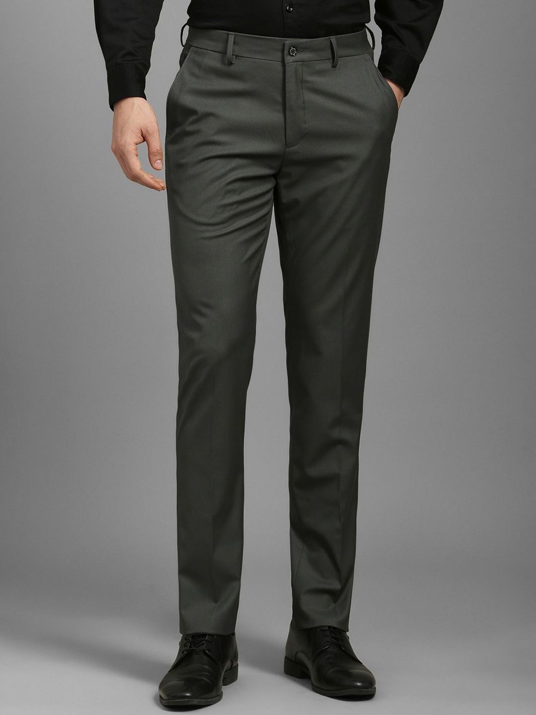 

Louis Philippe Men Textured Slim Fit Trousers, Grey