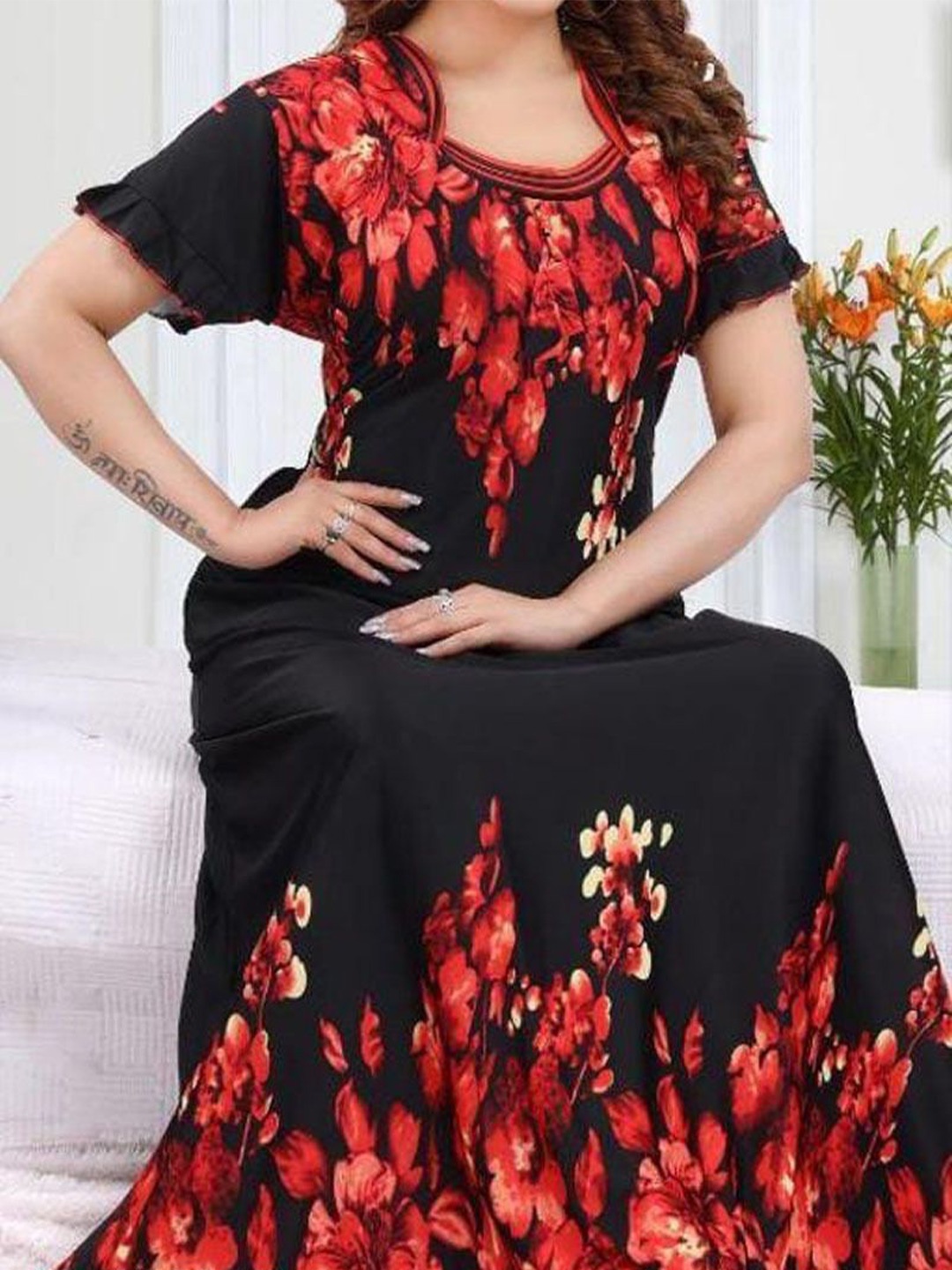 

PR PINK ROYAL Printed Maxi Nightdress, Black