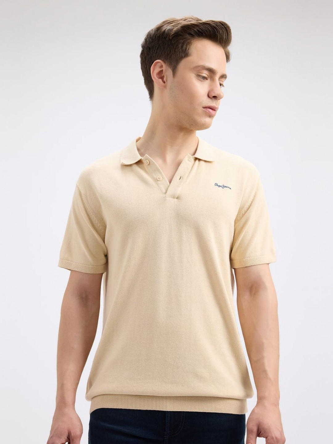 

Pepe Jeans Men Solid Polo Collar Cotton T-shirt, White