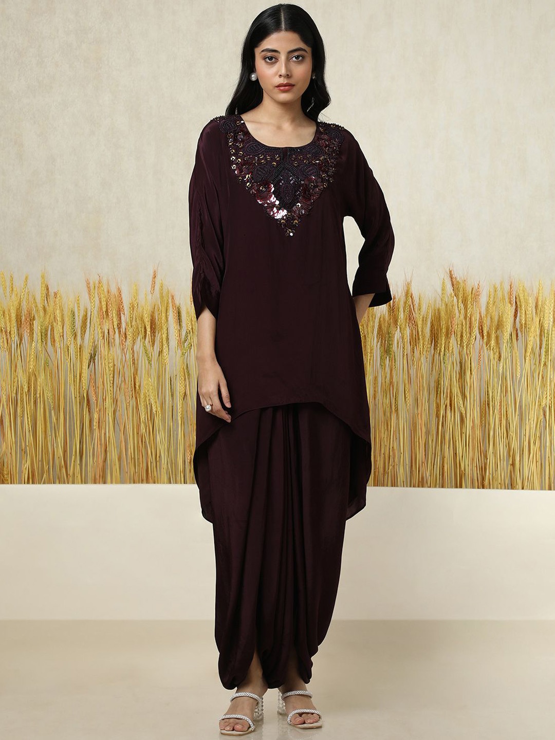 

Soch Women Regular Beads and Stones Kurta with Dhoti Pants, Purple