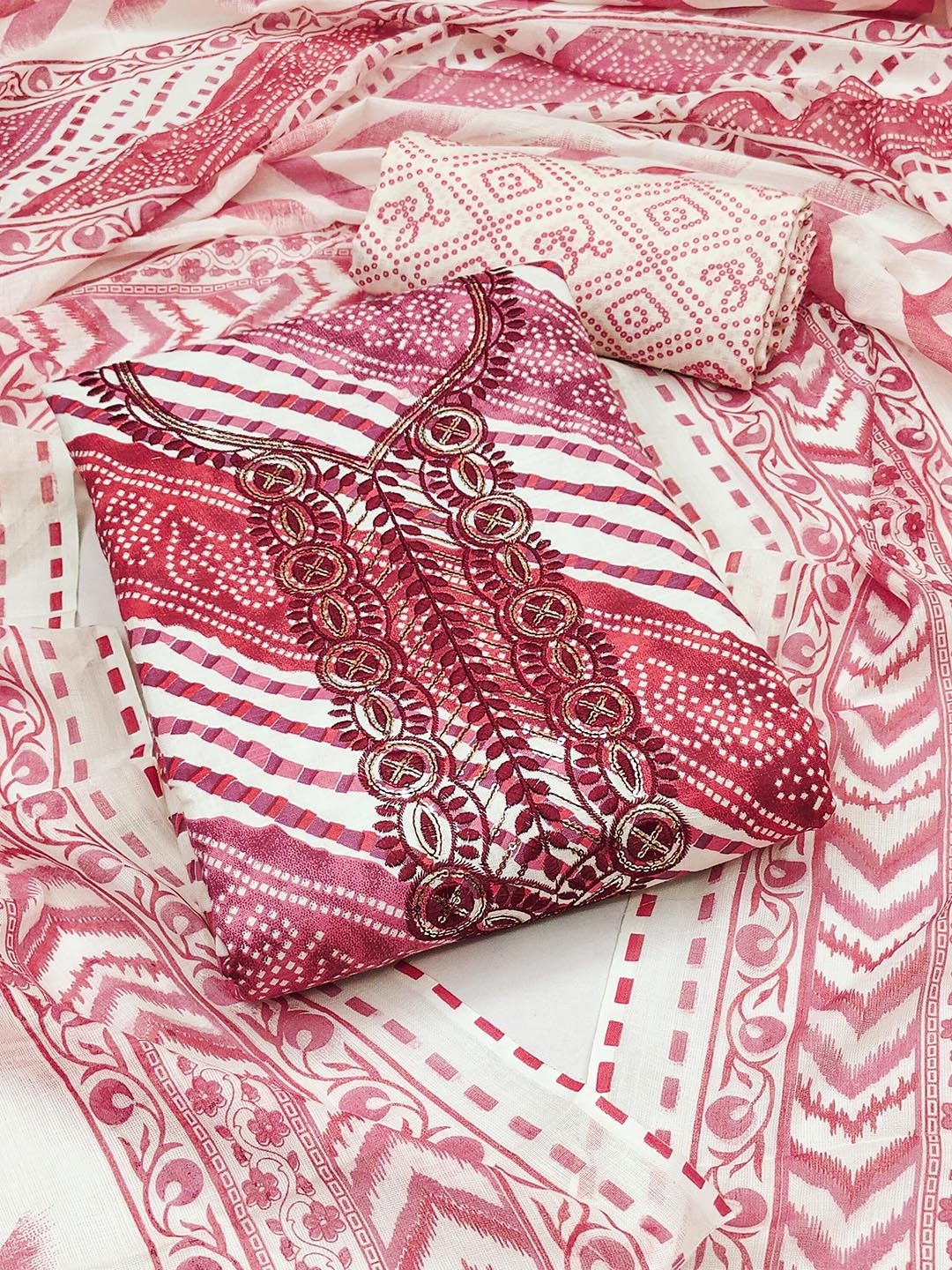 

SAINOOR Abstract Printed Pure Cotton Unstitched Dress Material, Pink