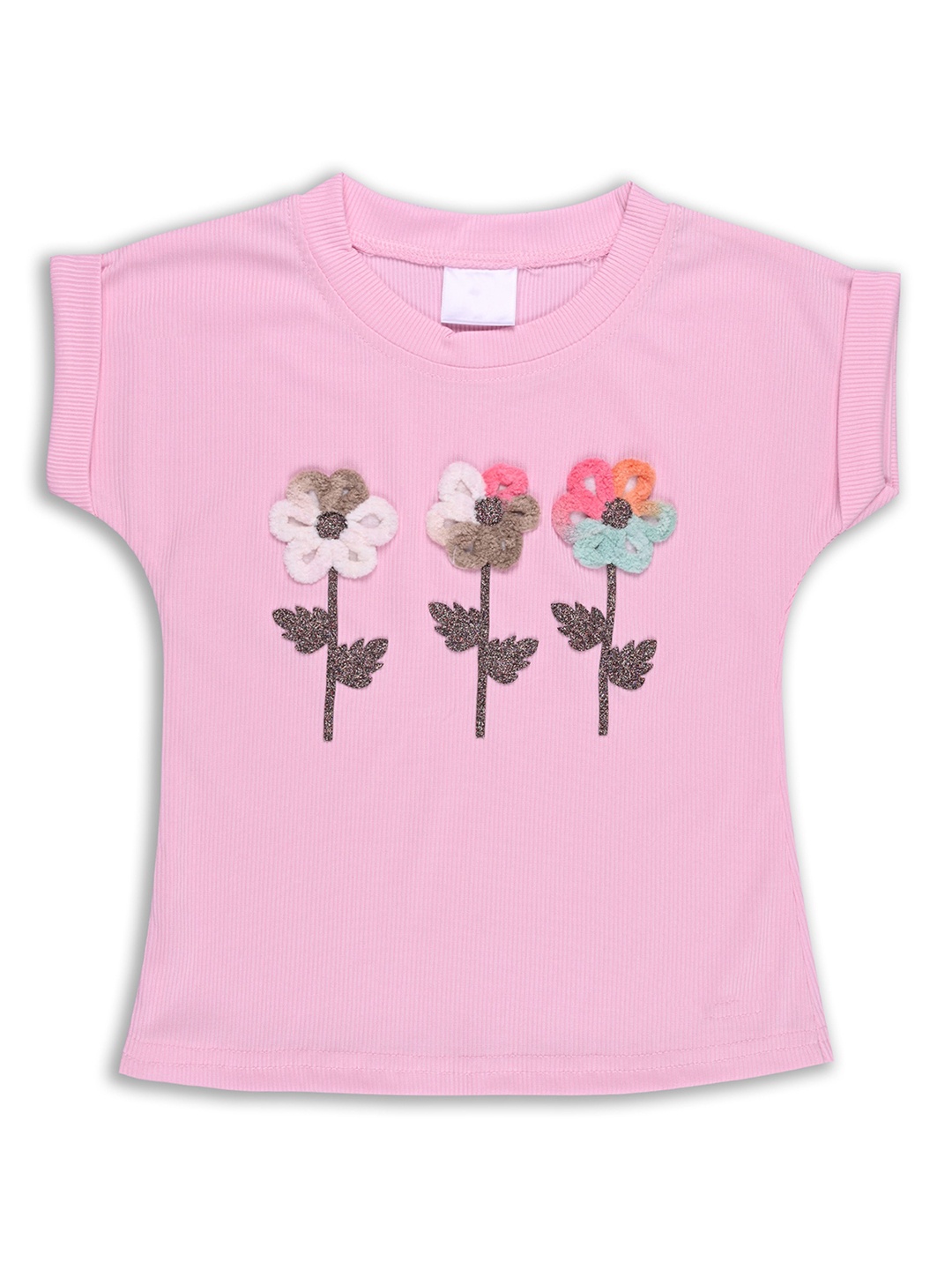 

Wish Karo Girls Floral Printed Round Neck Cotton T-shirt, Pink