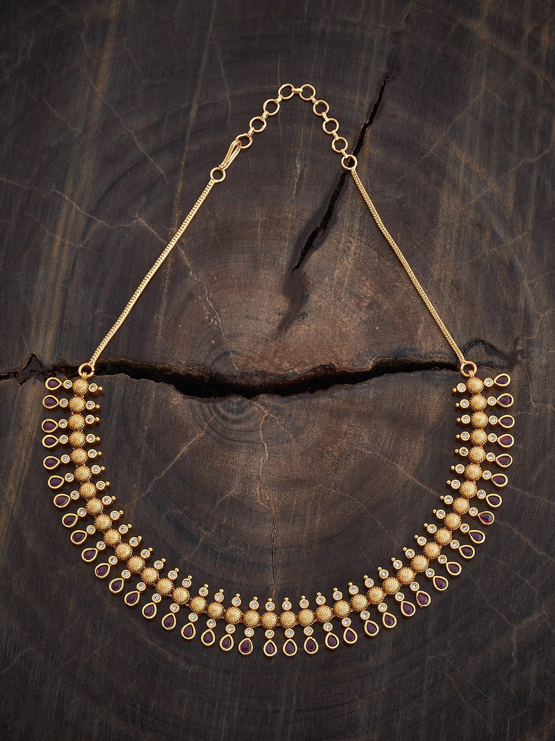 

Kushal's Fashion Jewellery Copper Gold-Plated Artificial Stones Studded Antique Necklace