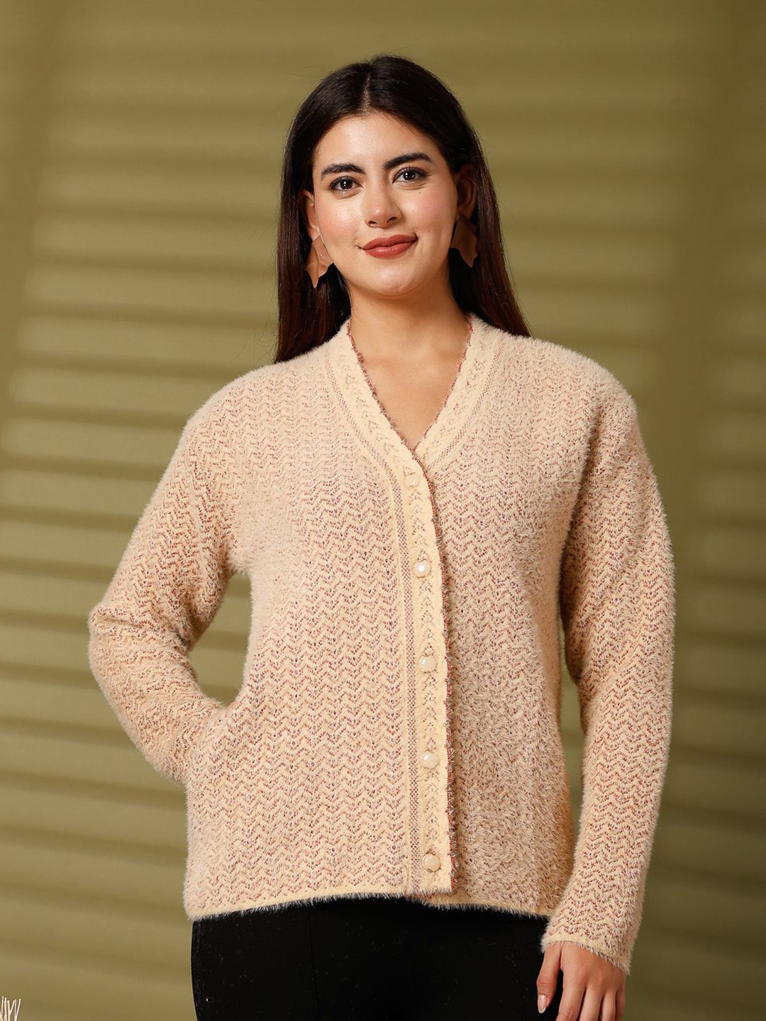 

all about you Geometric Woollen Longline Top, Beige