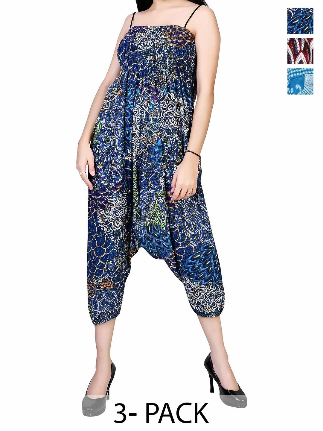 

NarNari Women Pack Of 3 Printed Loose Fit Harem Pants, Blue
