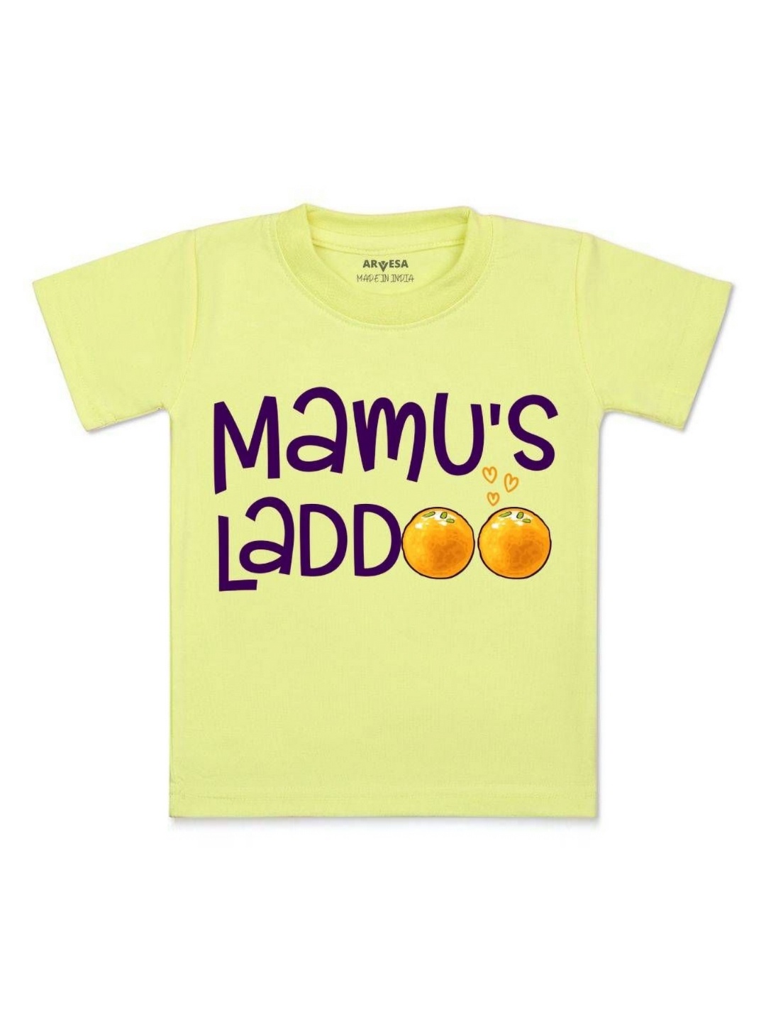 

Arvesa Kids Mamu Laddoo Printed Tshirt, Yellow