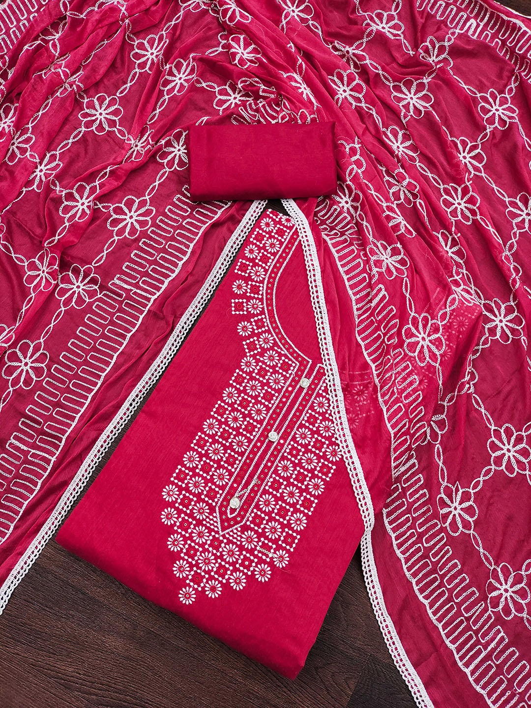 

SAINOOR Embroidered Thread Work Unstitched Dress Material, Pink