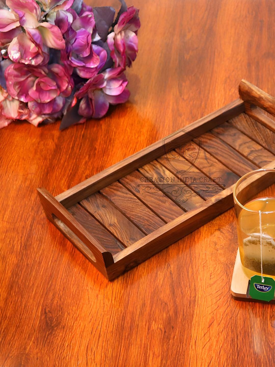 

Creation India Craft Brown 2025 Wood 1 Pieces Easy to Clean Serving Tray