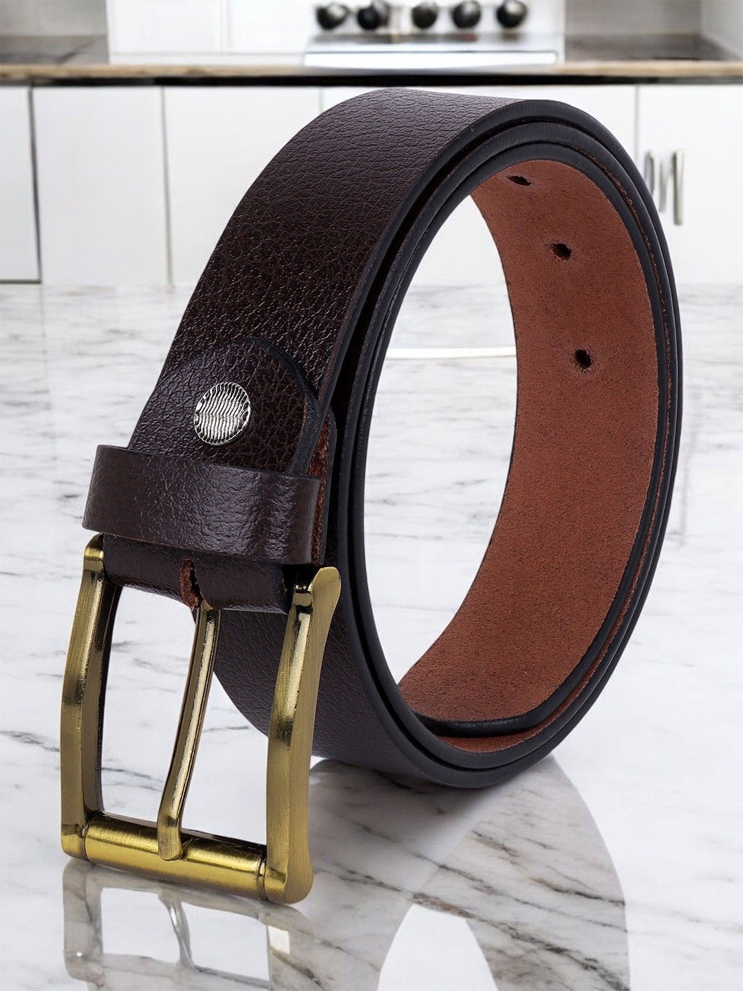 

Metronaut Men Textured Leather Formal Belt, Brown