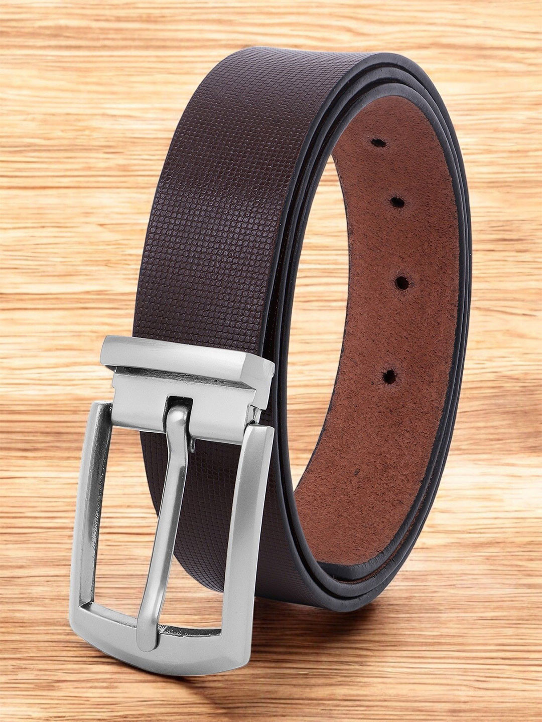 

Metronaut Men Textured Leather Formal Belt, Brown