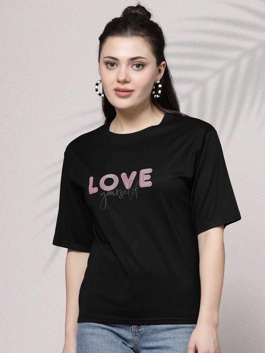 

all about you Women Typography Printed T-shirt, Black