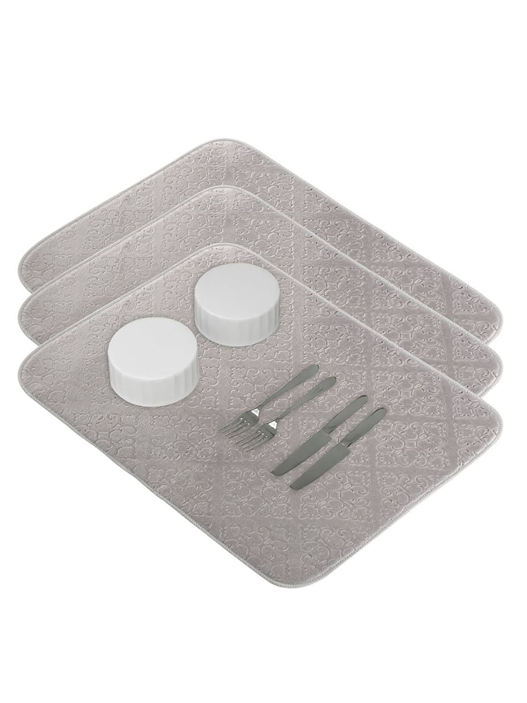 

Kuber Industries 3-Pcs Grey Self Design Dish Drying Mats