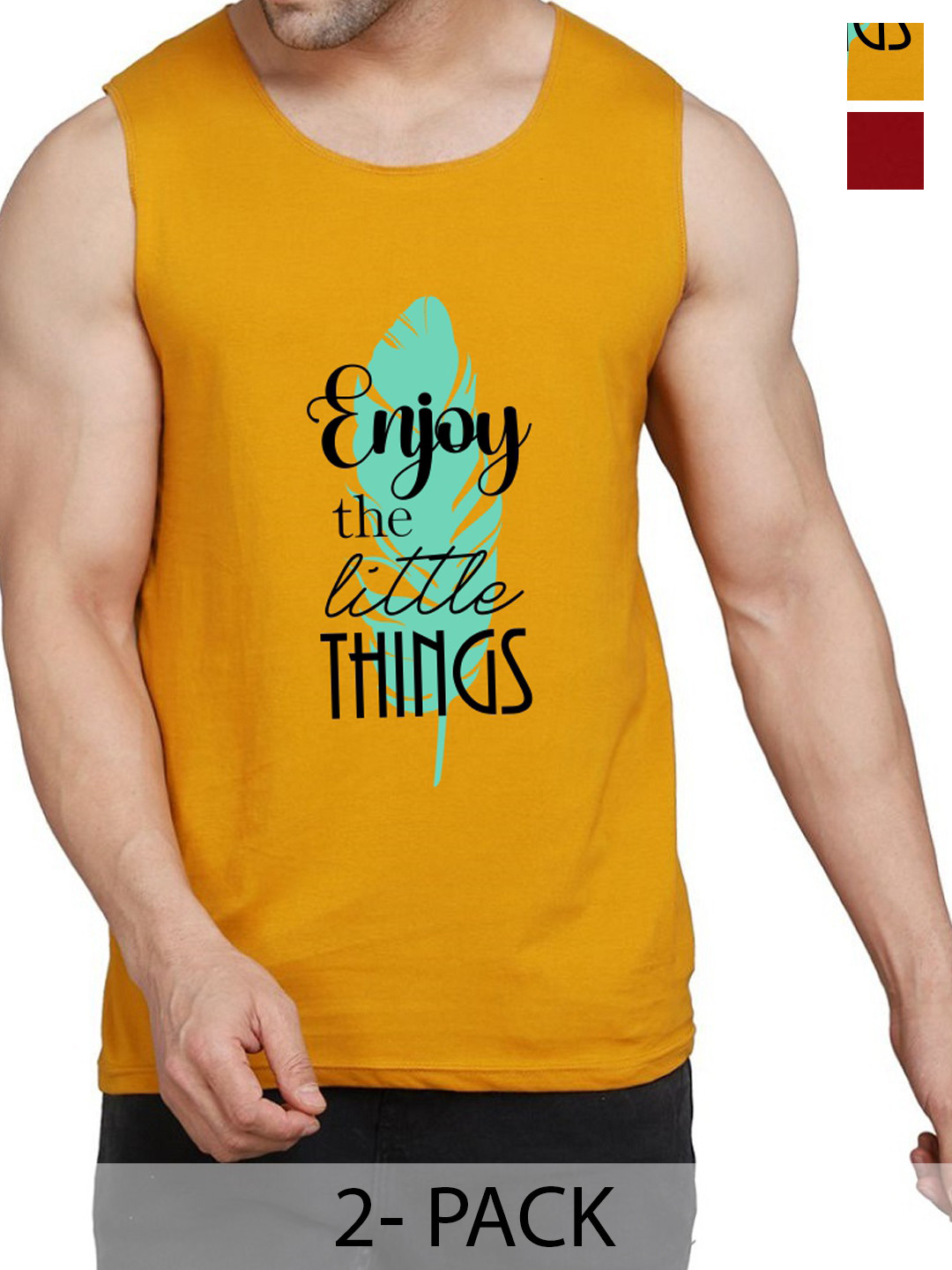 

WOOSTRO Pack Of 2 Printed Cotton Innerwear Vests RS26 (ENJOY MUSTARD)(HARD MAROON)