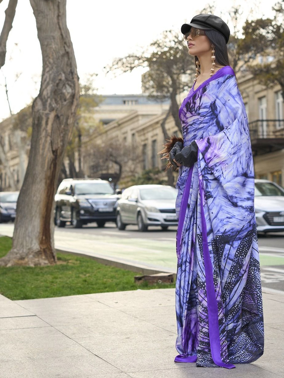 

Anouk Tie and Dye Pure Crepe Saree, Lavender