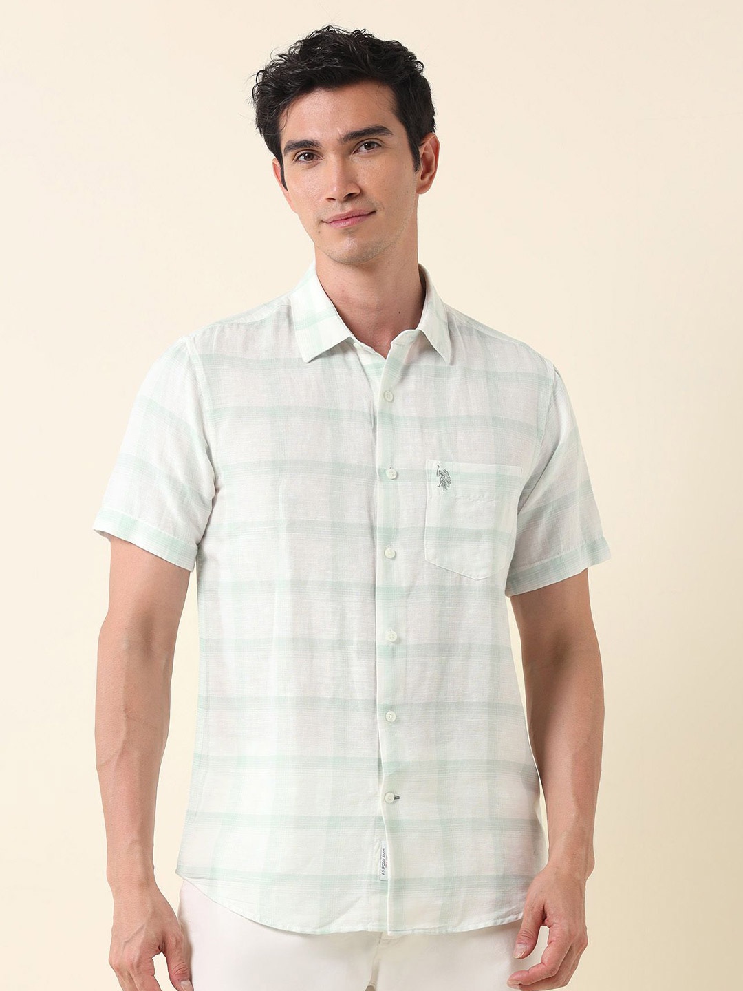 

U.S. Polo Assn. Men Tailored Fit Opaque Checked Casual Shirt, Green