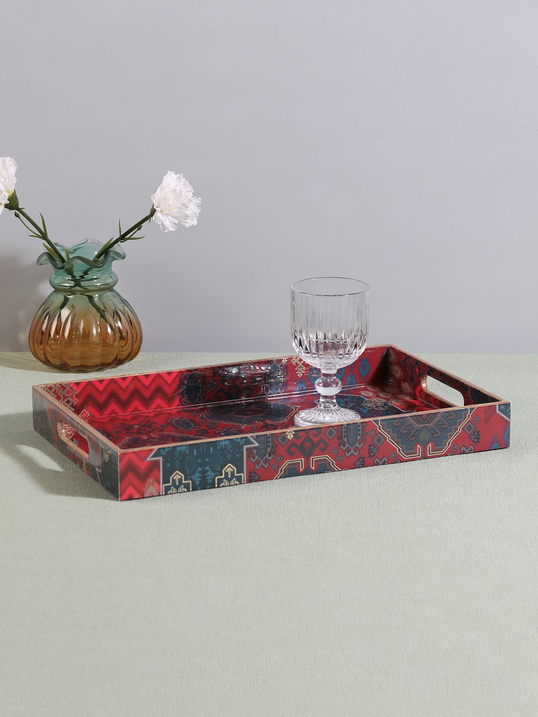 

India Circus by Krsnaa Mehta Heritage Haven Maroon Ethnic Motifs Printed Serving Tray