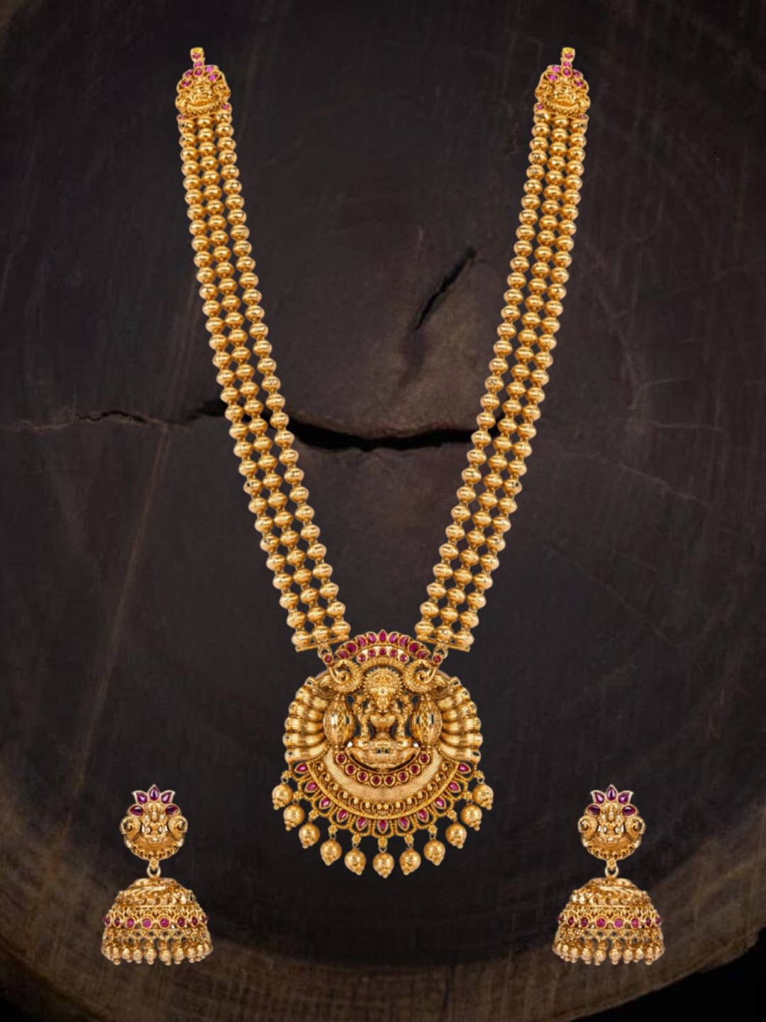 

South Temple Jewellery Gold-Plated Artificial Stones Studded Antique Jewellery Set