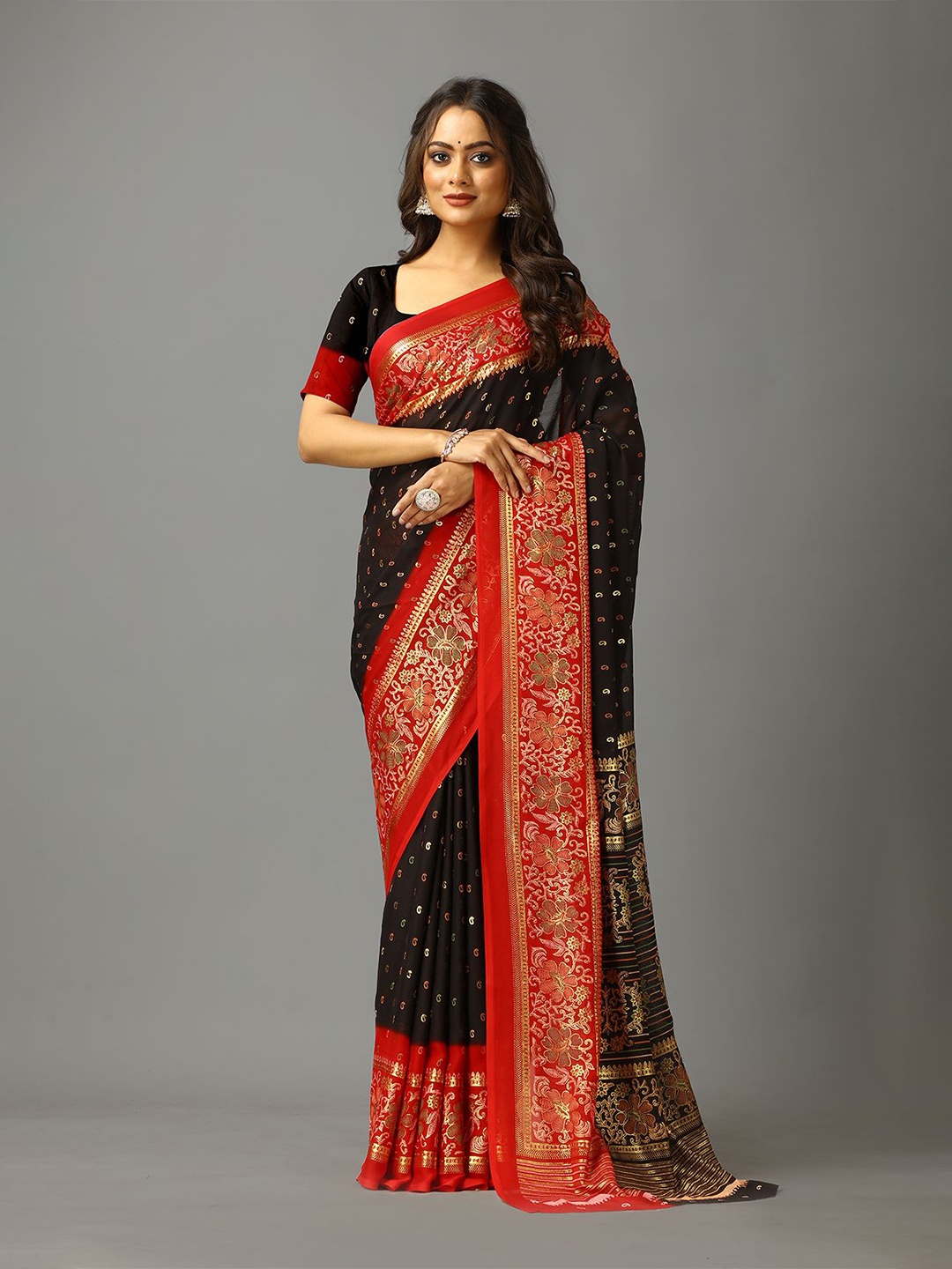 

VIRENDRA TEXTILES Women Ethnic Motifs Pure Crepe Saree, Blue