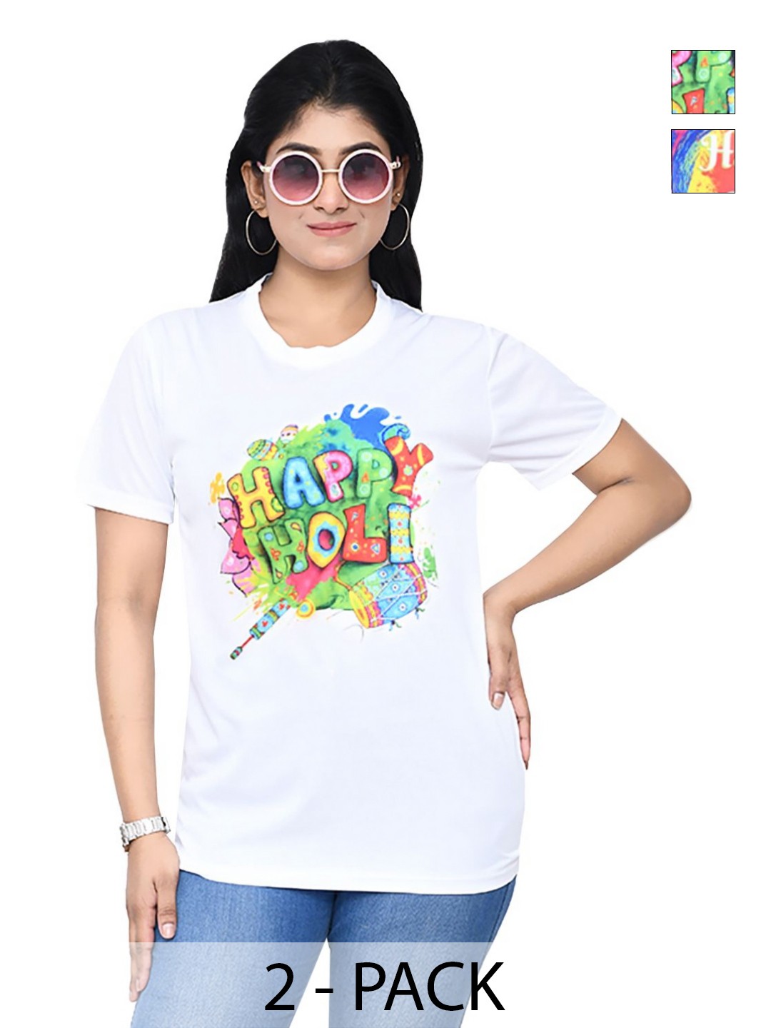 

RAPL Women 2 Printed Applique T-shirt, White