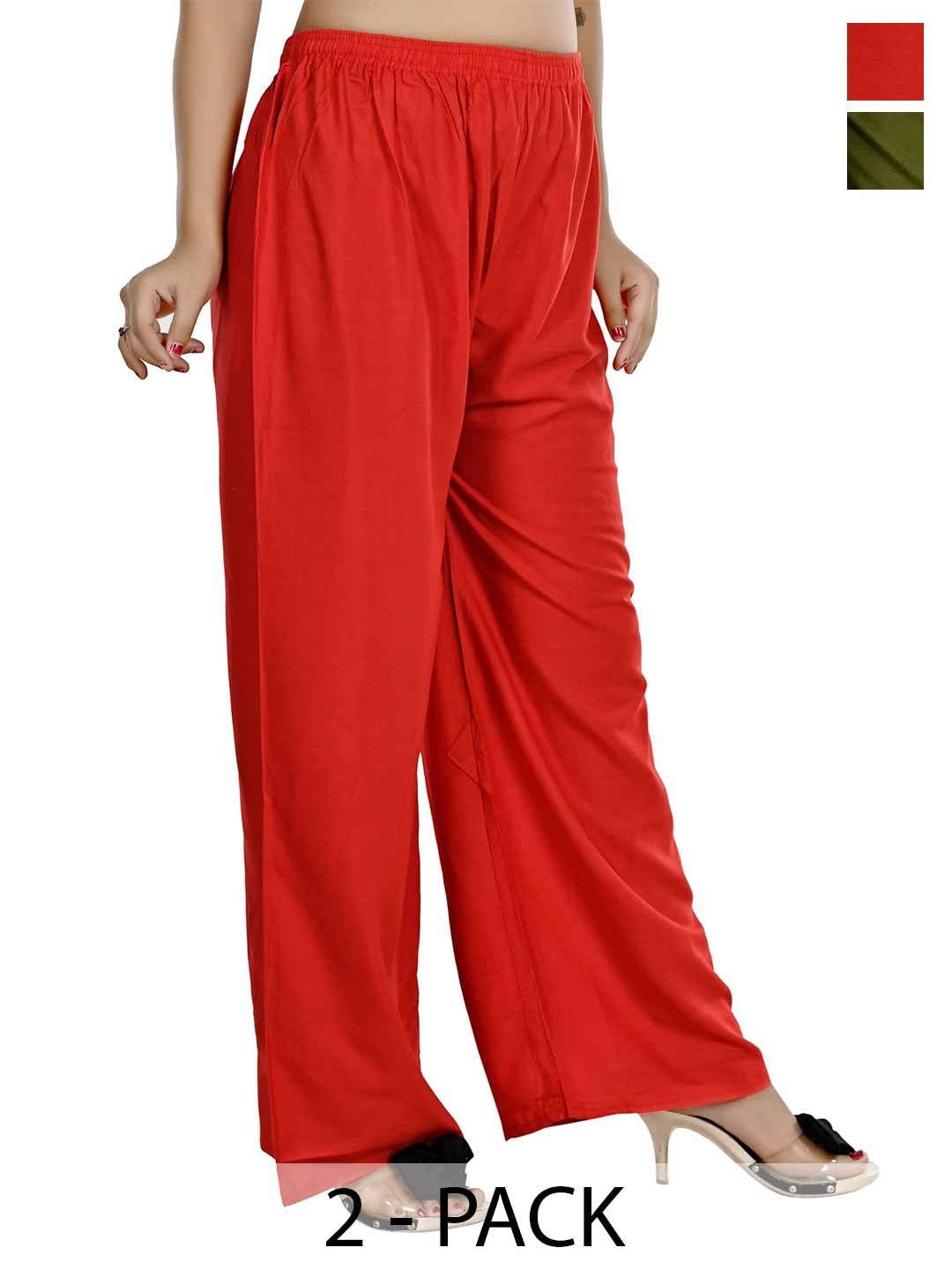 

NarNari Women Pack Of 2 Straight-Fit Palazzos, Red