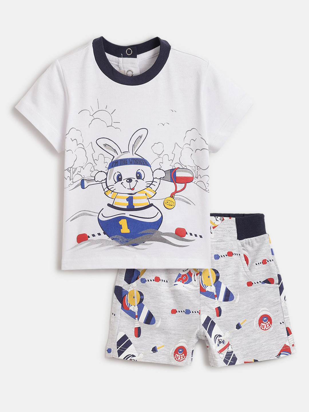 

Chicco Boys Printed Round Neck T-shirt With Shorts, White