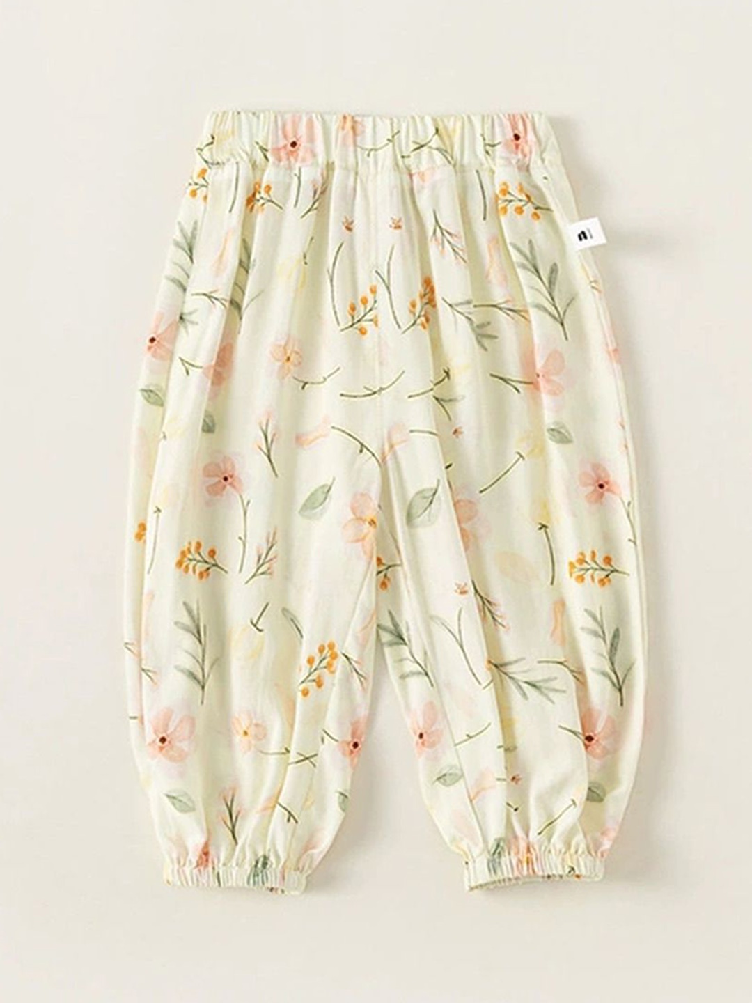 

LULU & SKY Girls Floral Printed Loose Fit High-Rise Joggers Trousers, Beige