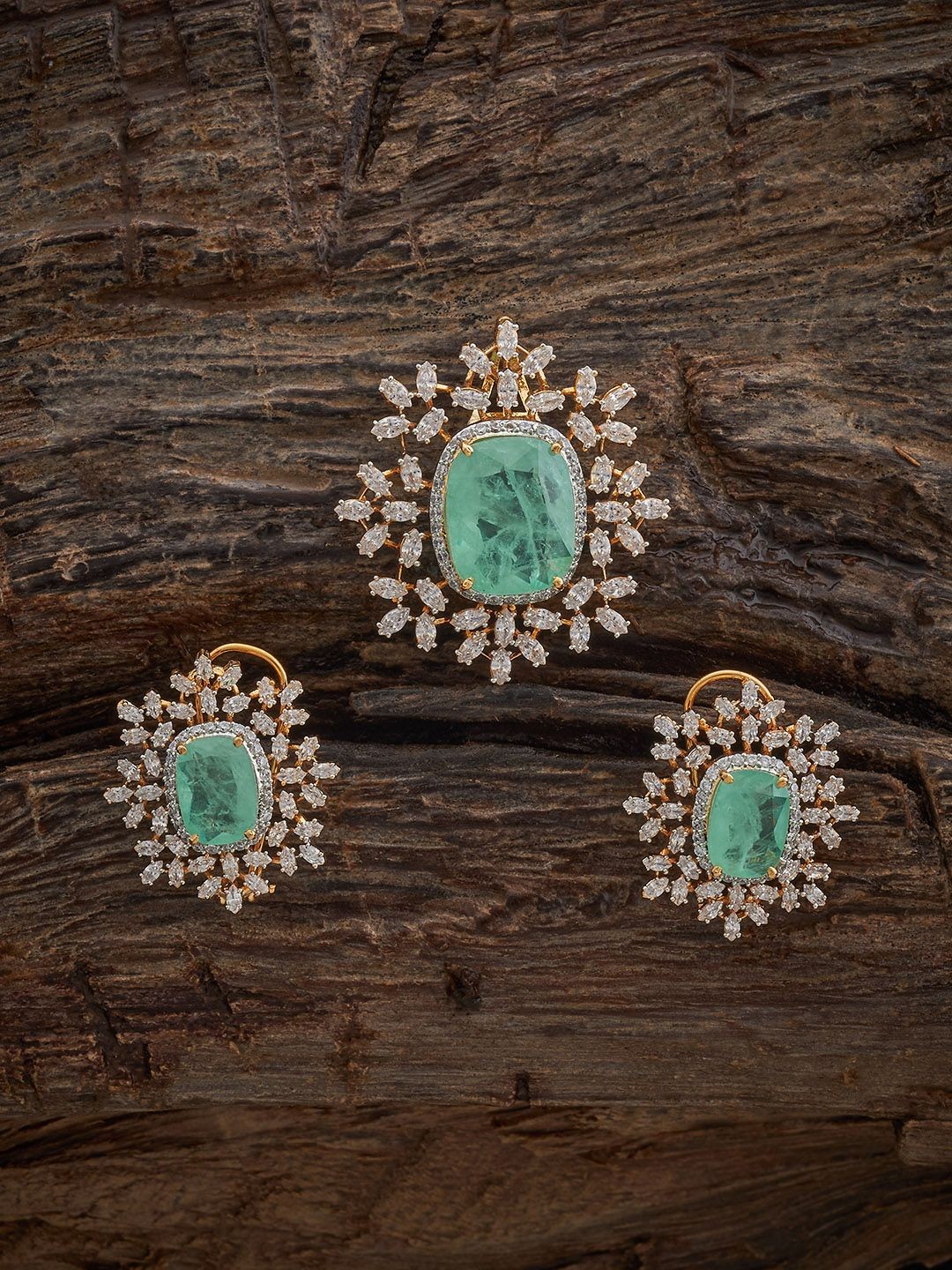 

Kushal's Fashion Jewellery Victorian-Plated Cubic Zirconia Studded Pendant & Earrings, Gold