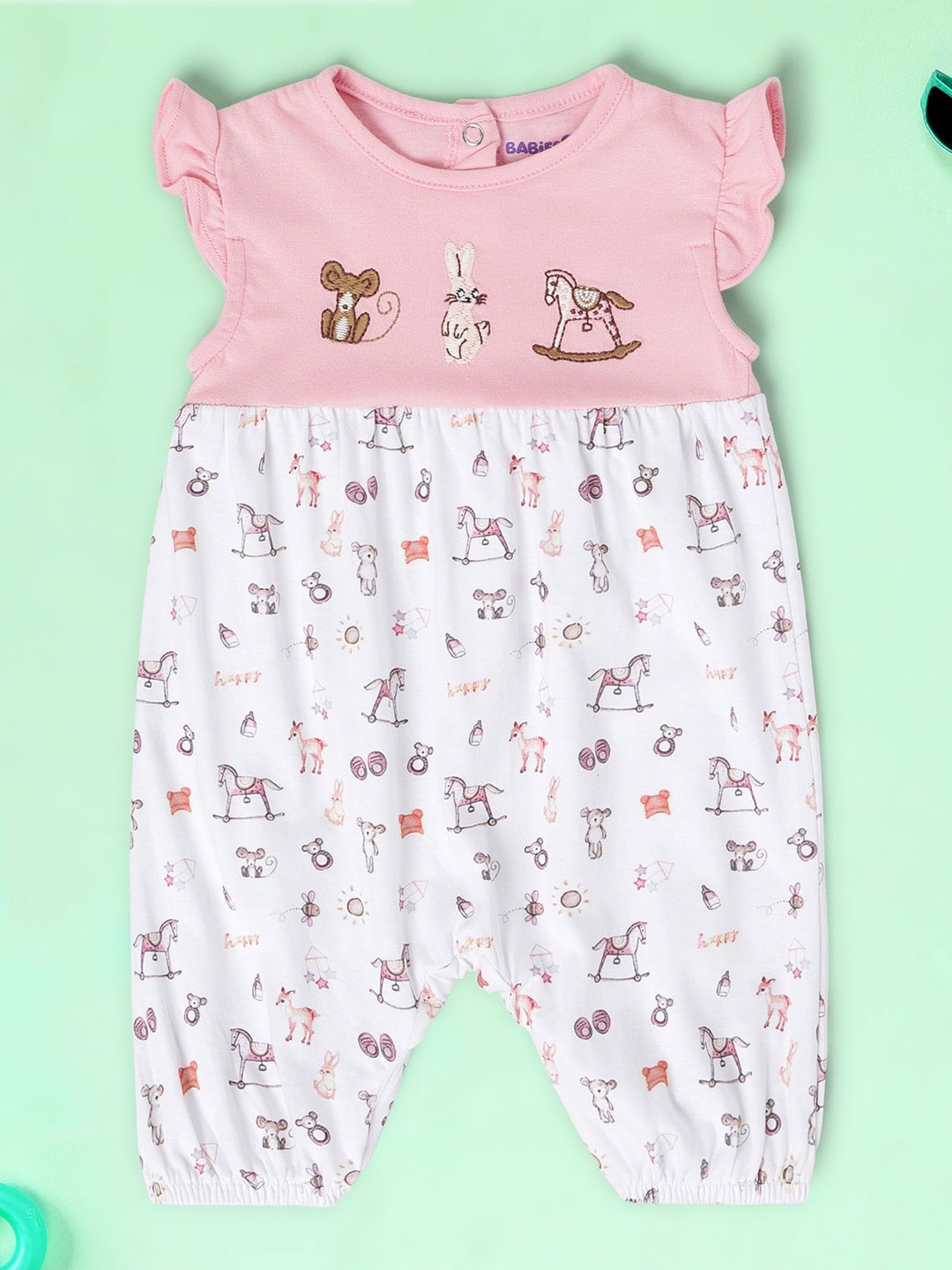 

Babies R Us Infant Girls Printed Cotton Romper, Pink