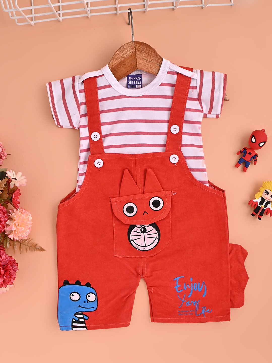 

BAESD Infants Printed Dungaree With T-Shirt, Red