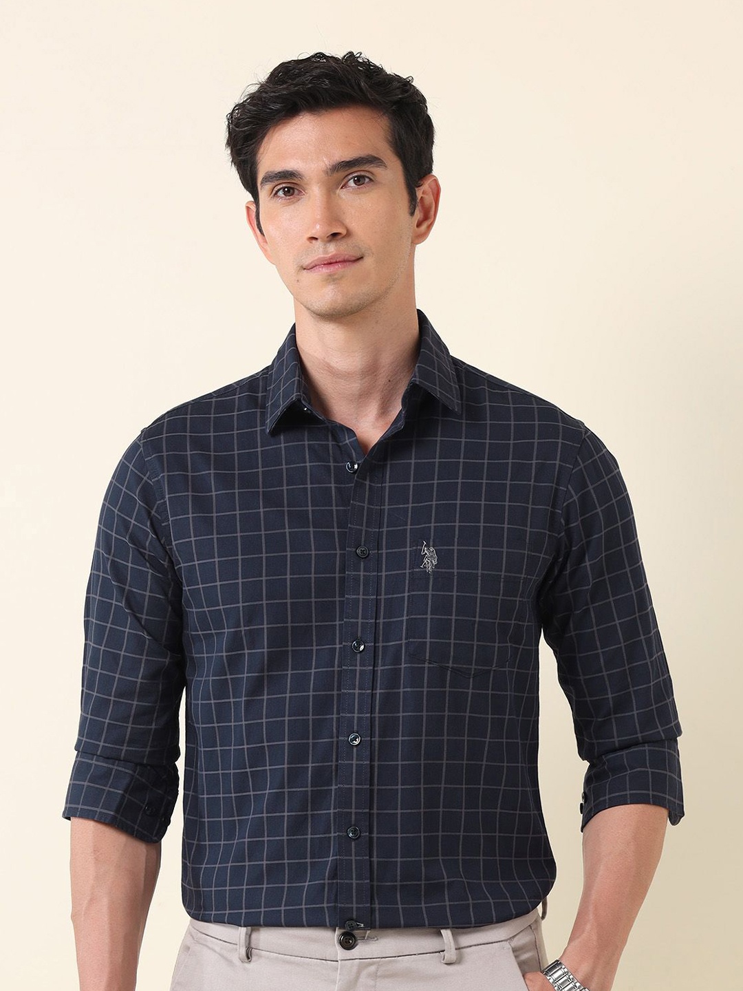 

U.S. Polo Assn. Men Tailored Fit Opaque Checked Casual Shirt, Blue