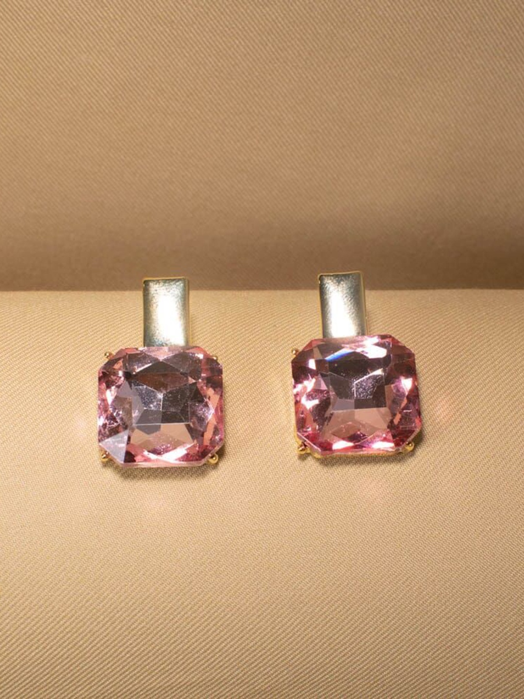 

DKane Designs Gold-Plated Stones Studded Square Shaped Studs, Purple