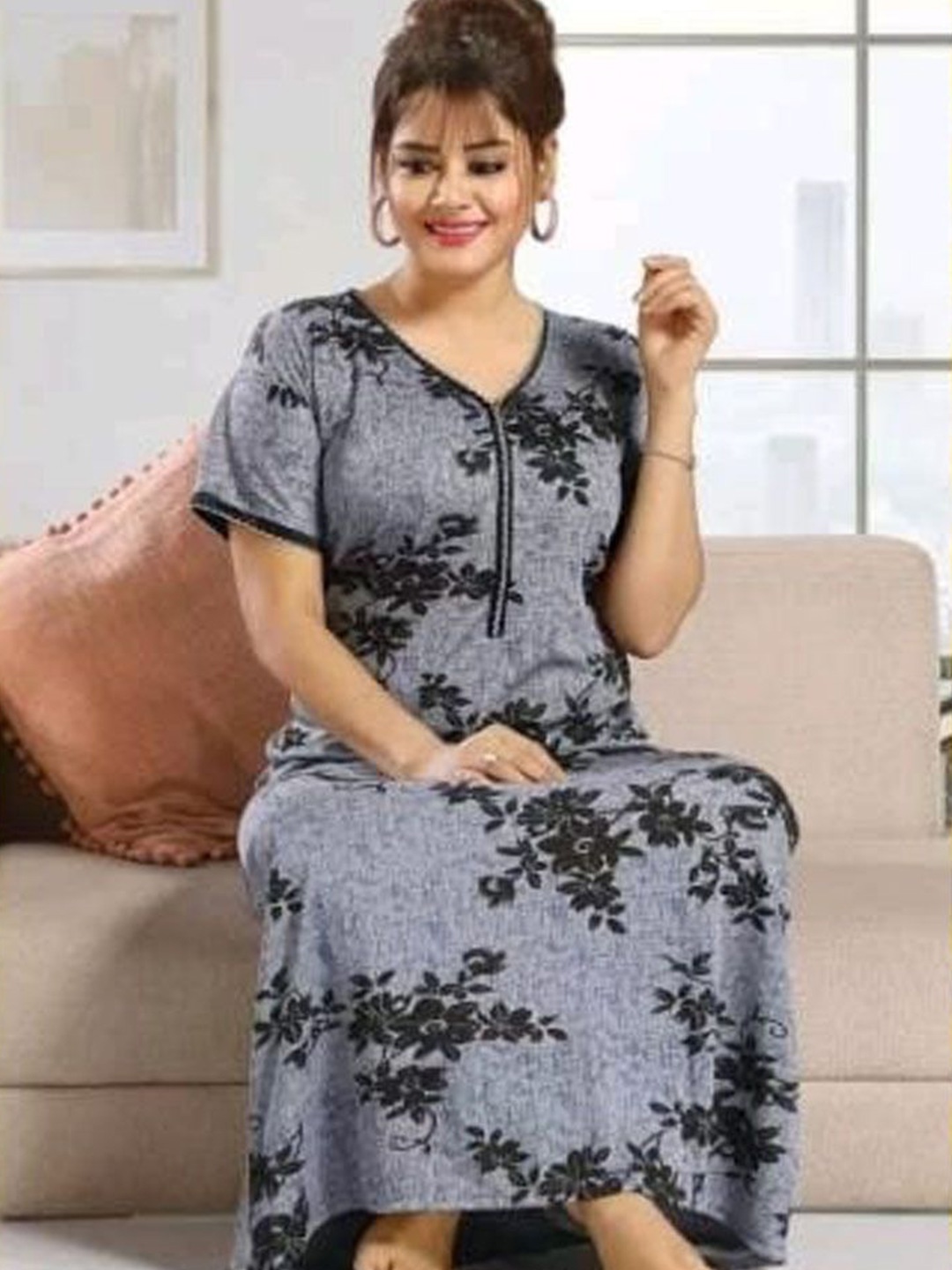 

PR PINK ROYAL Printed Maxi Nightdress, Black