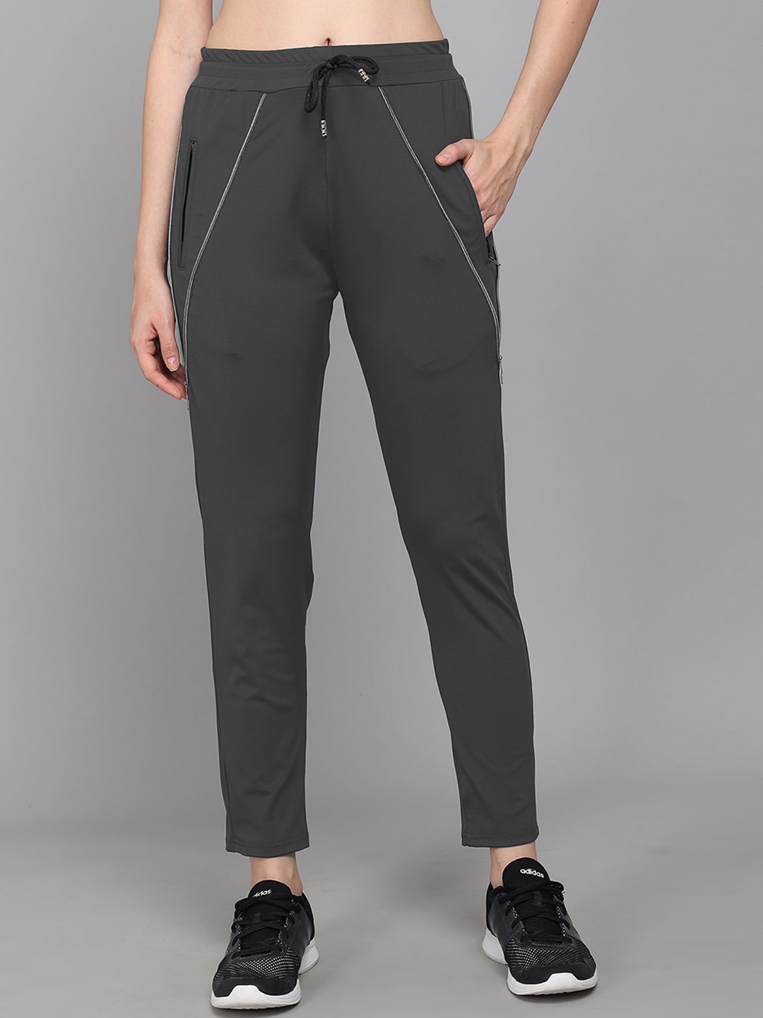 

FLOREOS Women Mid-Rise Track Pants, Grey
