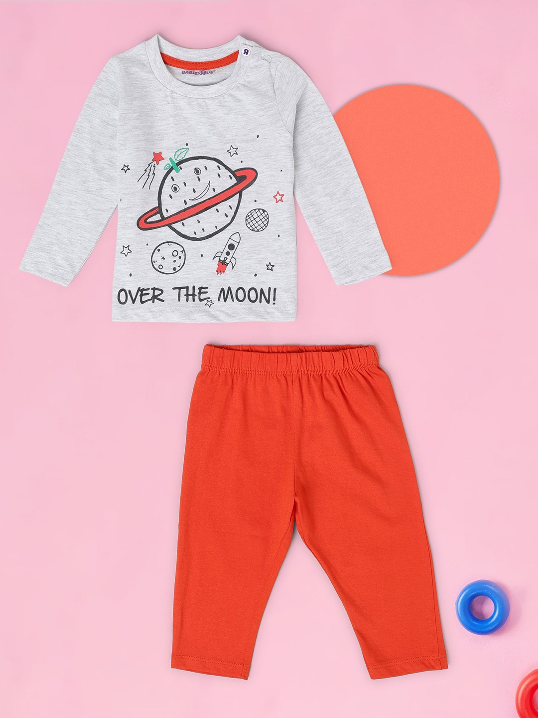 

Babies R Us Boys Printed Pure Cotton T-shirt with Trouser, Grey