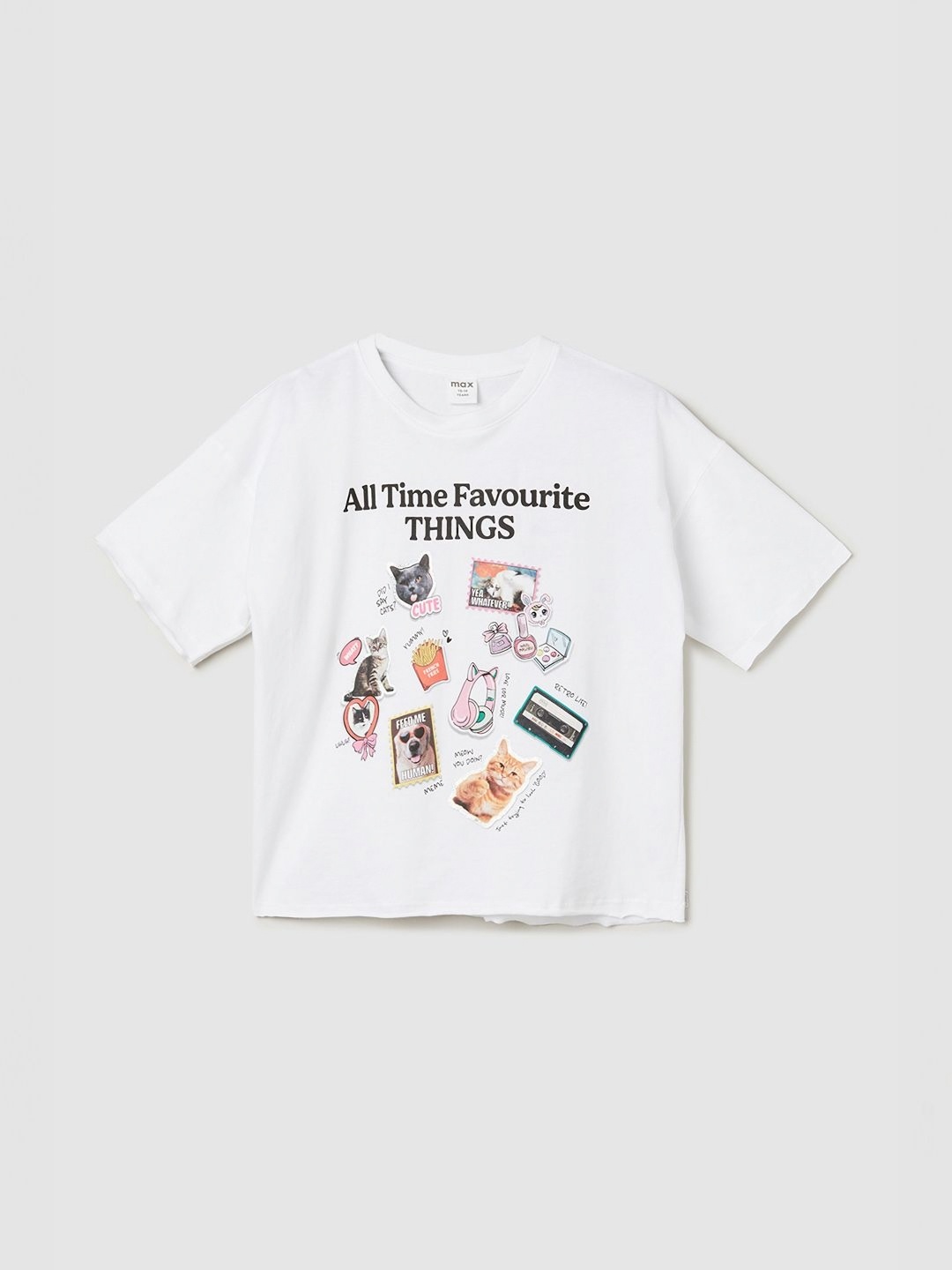 

max Girls Graphic Printed Round Neck Cotton T-shirt, Beige