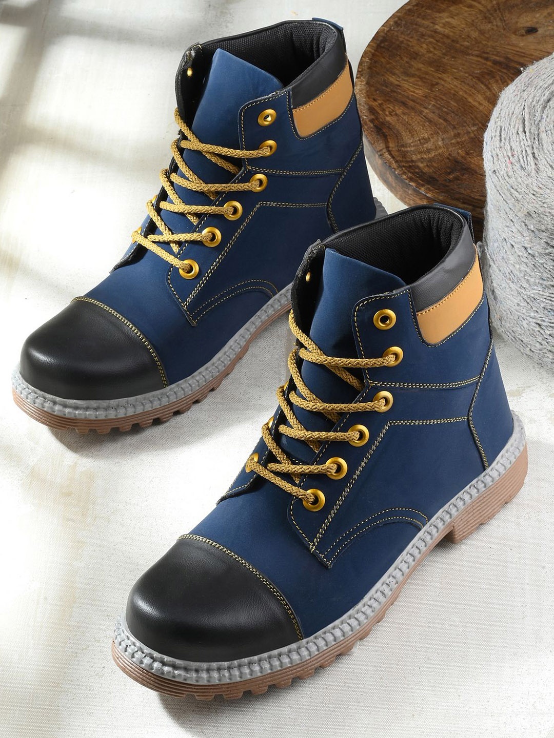

Shoe Island Tough Heavy Duty High Ankle Length Boots, Blue