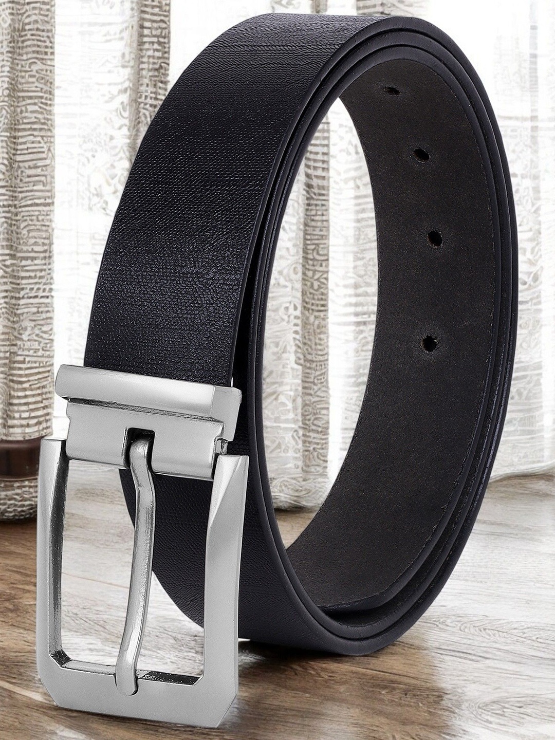 

Metronaut Men Textured Leather Formal Belt, Black