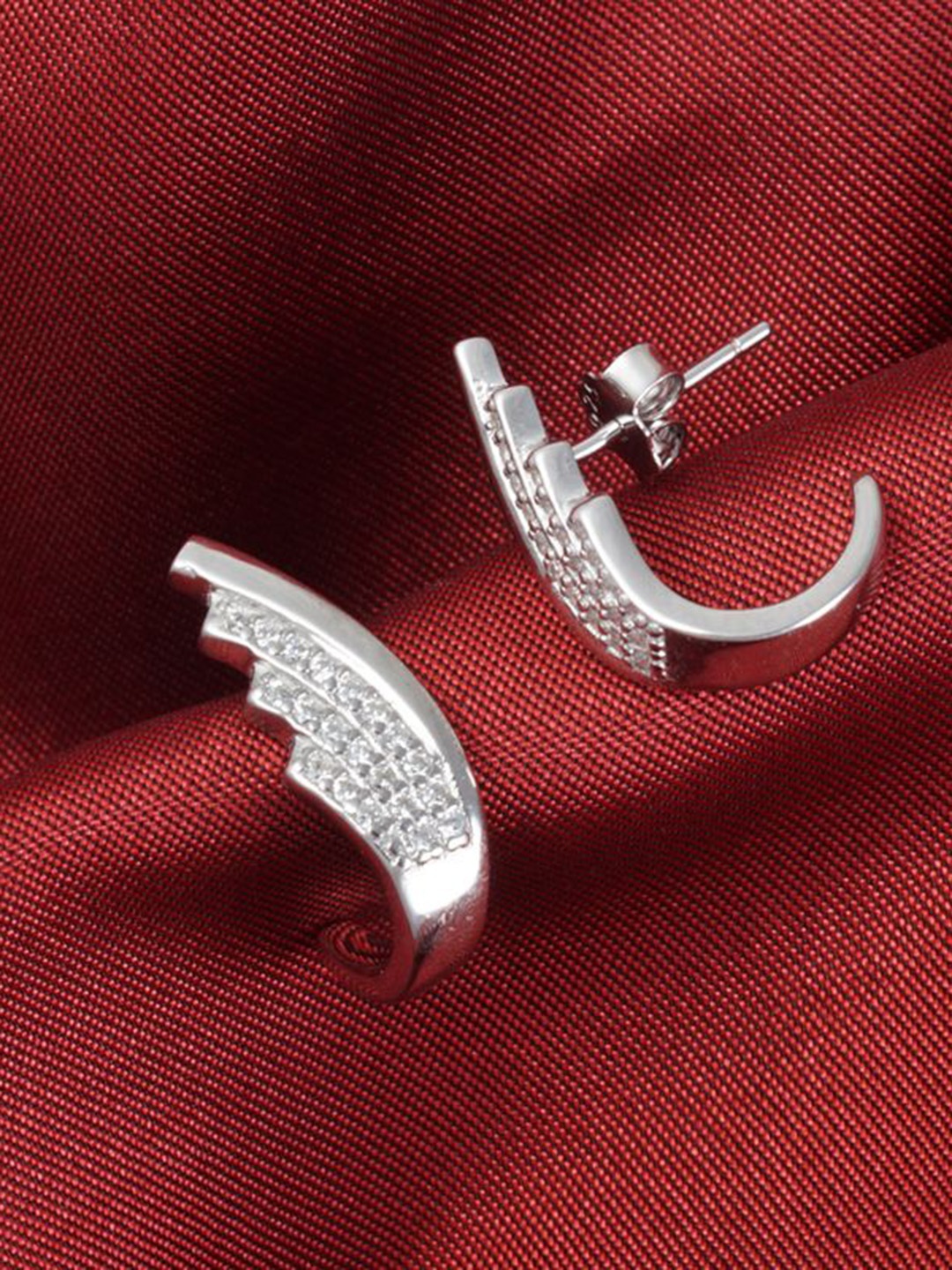 

Tuanz Silver Jewelry 925 Sterling Silver Rhodium-Plated Contemporary Shaped Studs
