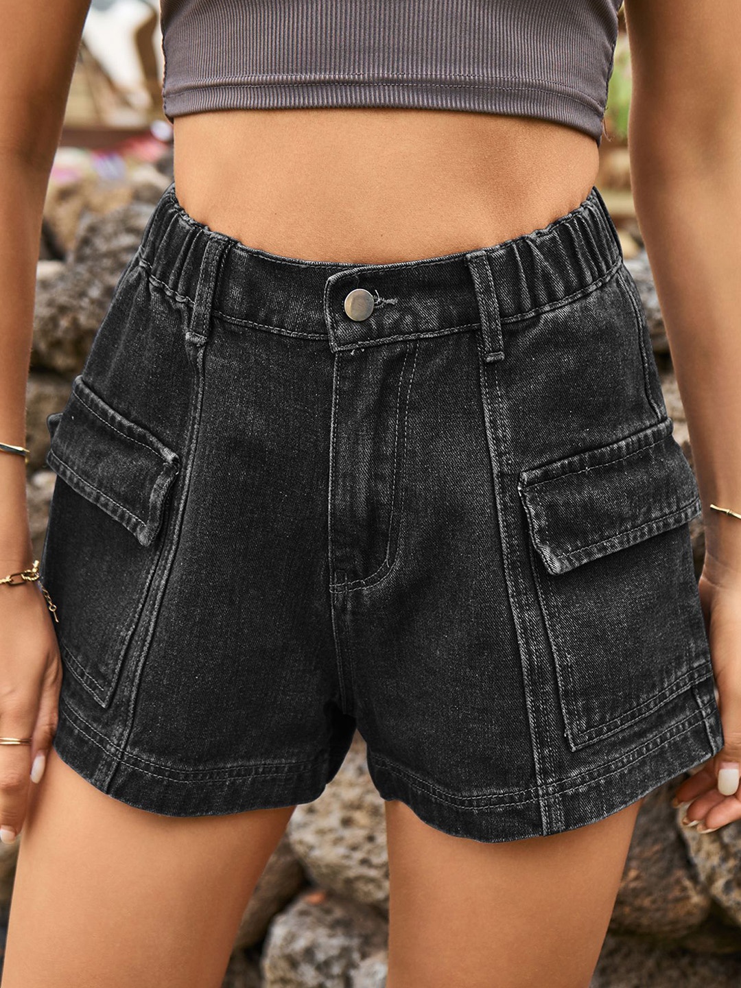 

StyleCast Women Slim Fit Denim Denim Shorts, Charcoal