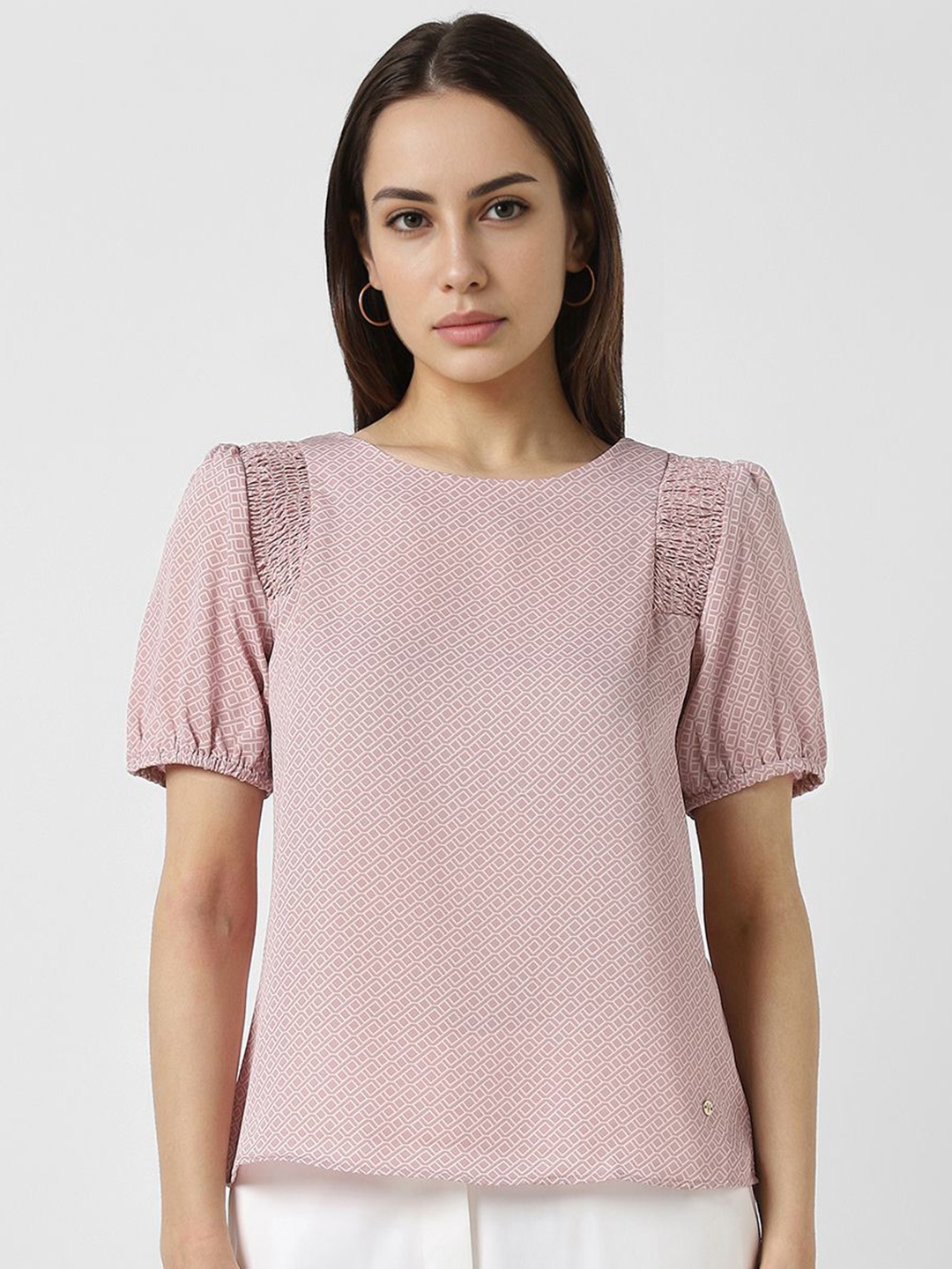 

Van Heusen Woman Printed Puff Sleeve Top, Pink
