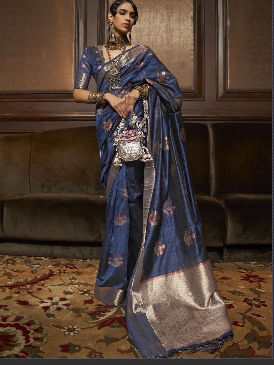 

Anouk Woven Design Zari Silk Blend Saree, Blue