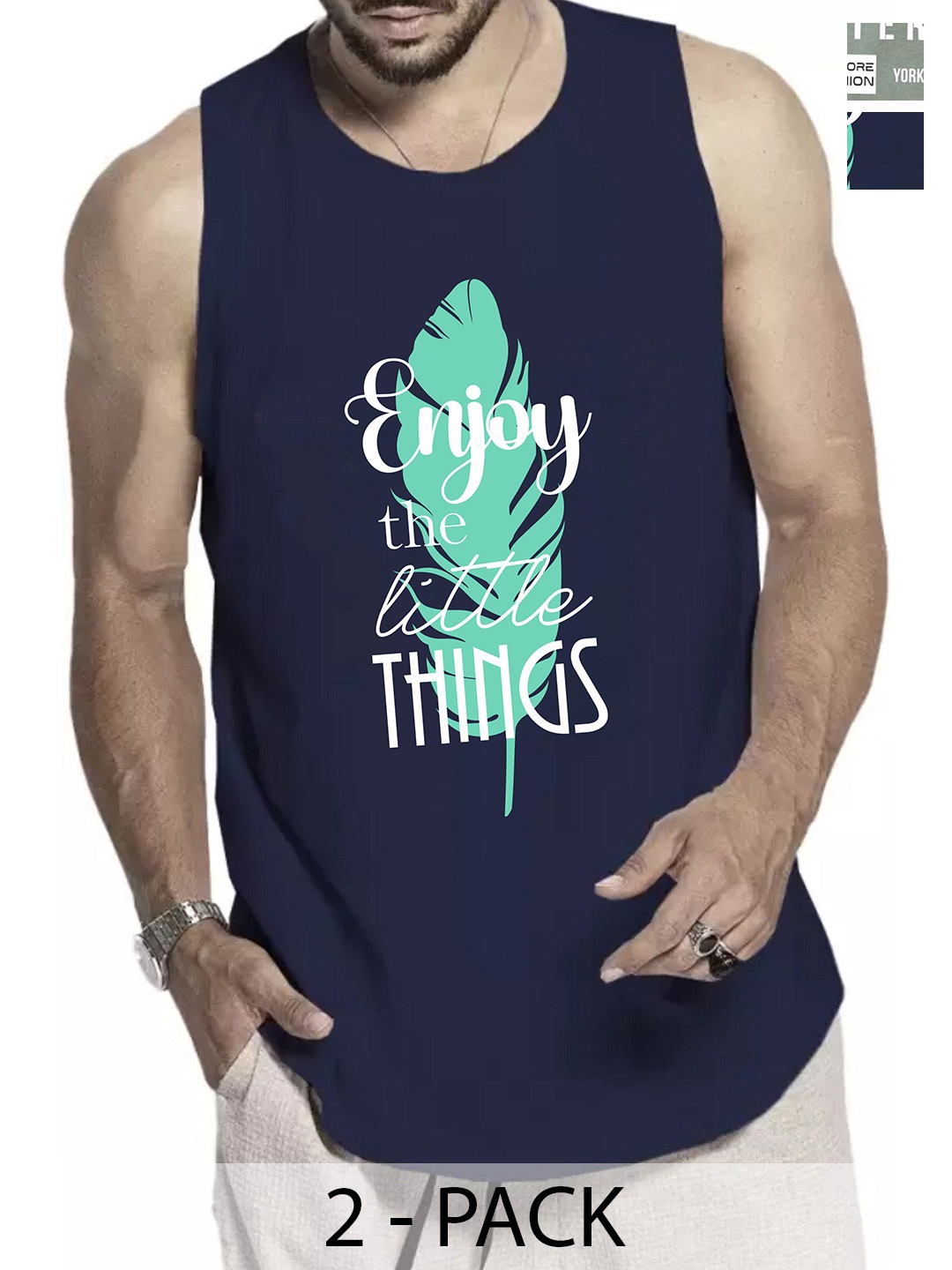 

WOOSTRO Pack Of 2 Printed Gym Vests RS26 (ENJOY NAVY)(RUN LGTGREEN), Navy blue