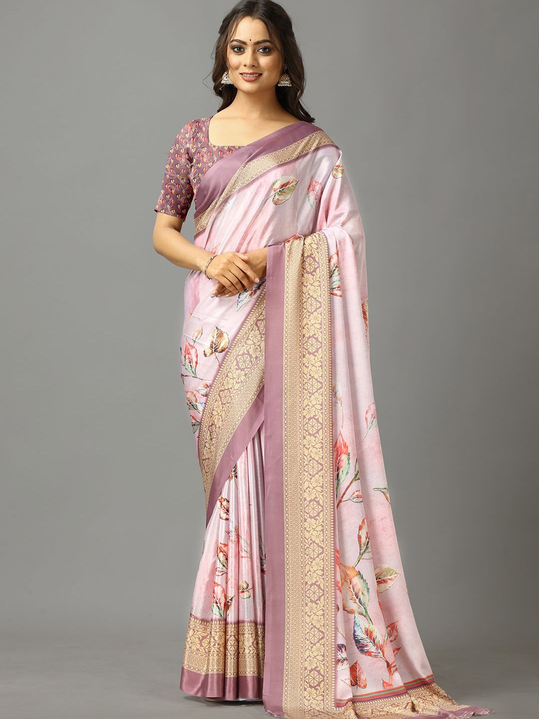 

A.V.M. SILK MILLS Floral Saree, Peach