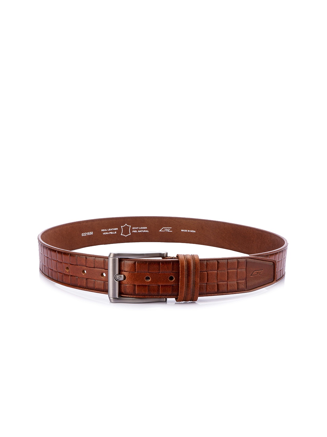 

GIL Men Textured Leather Belt, Tan